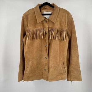 VTG Telluride Suede Leather Fringe Jacket Large Western Retro Boho Button Down
